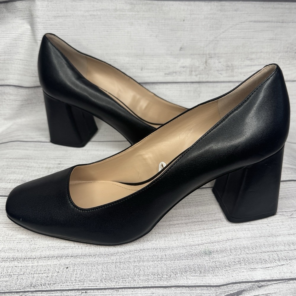 Max Studio MP-Meya Black Faux Leather Square Toe Block Heels‎ Size 10/40